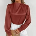 thumbnail image 3 of Chbgutlmr Long Sleeve Shirts for Women Ruched Business Casual Work Tops Solid Color Fall Trendy Blouses, 3 of 7