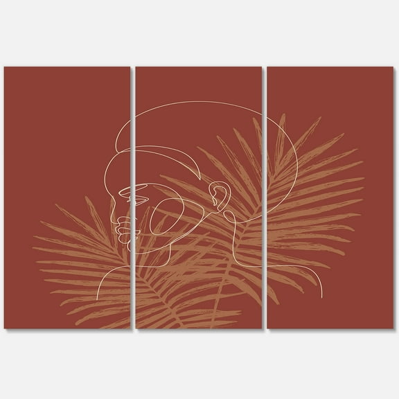 Designart ' Sillhouette of Afro American Woman on Palm Leaves ' Modern Canvas Wall Art Print