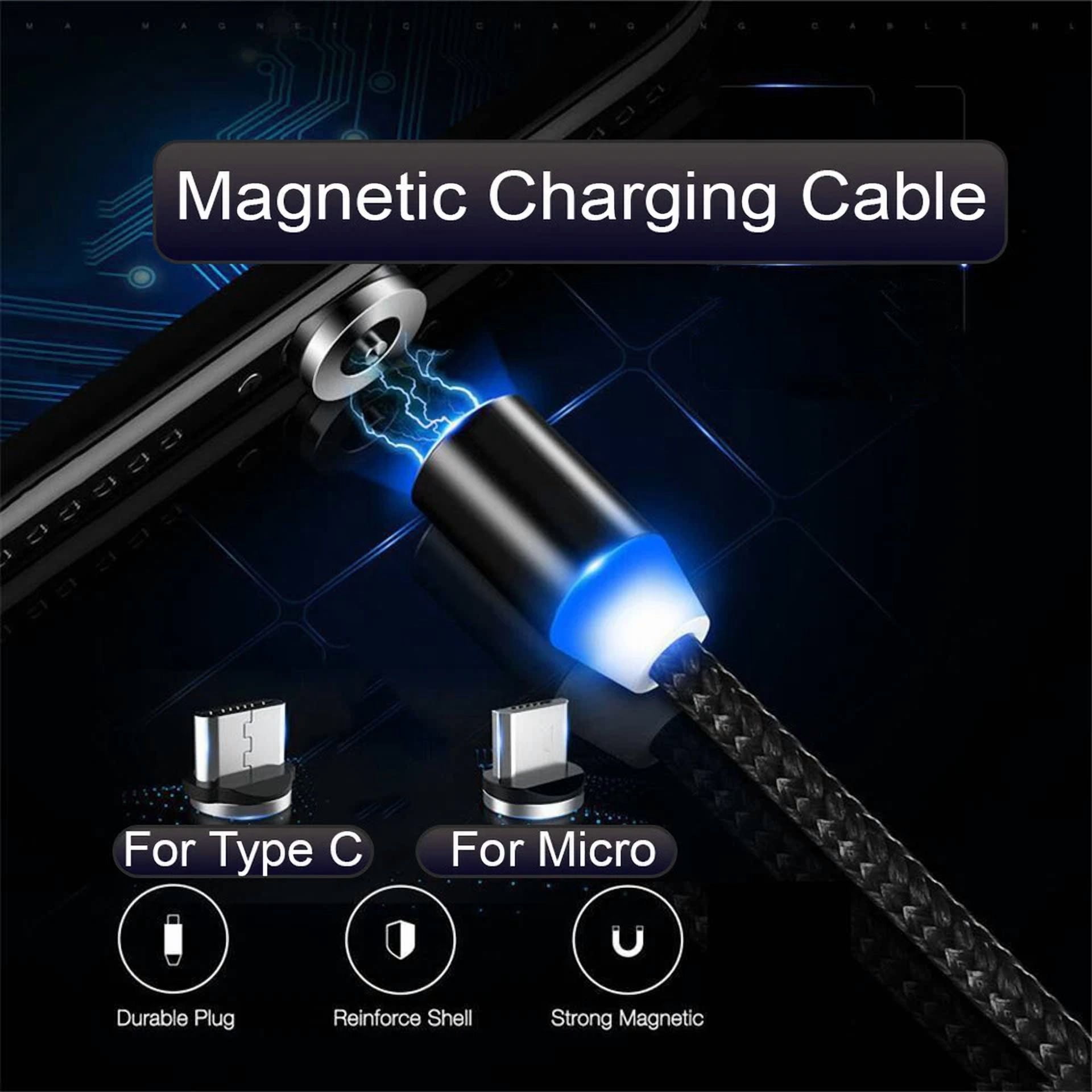 CRESTIN- Micro Usb And Type C Magnetic Cable 3Ft /6Ft Android Charger 3 Pack With Led