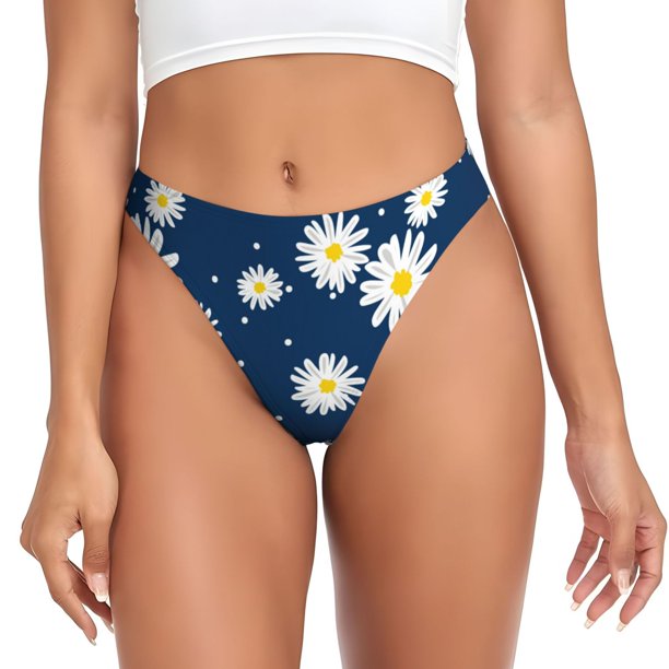 Balery Daisies Flowers Tangas de Algodón para Mujer con Estampado – Ropa Interior Sexy, Transpirable, G-string-Medium