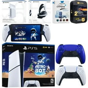 Sony PlayStation 5 Astro Bot Slim Digital Bundle with Disc Drive, Pulse Elite Headset, Extra Controller, PlayStation Portal, MightySkins Voucher and 2 Year Extended Warranty - Cobalt Blue
