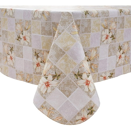 

Xsinufn Polyester Tablecloth Stain-Resistant Table Cloth Waterproof Oil-Proof Wipeable Indoor/Outdoor Picnic BBQ and Dining Table Cover (60 x 120 Inch Beige Floral)