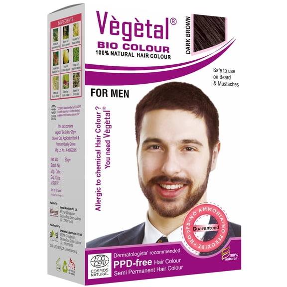 Vegetal Bio Beard Hair Color Dark Brown 25gm with zero PPD, ammonia, and peroxide Recommended by all dermatologists for All Hair Type