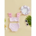 thumbnail image 4 of aturustex Little Girl Bikini Set 3Pcs Swimsuits 0-3T Toddler Baby Plaid Print Swimwear Flutter Sleeves Vests Square Neck Waistcoats Cropped Tank Tops t Beachwear for Summer Holiday Swim Pool, 4 of 7