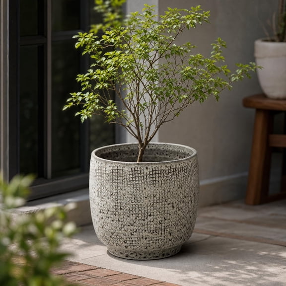 Haven Crest 12-Inch Speckled Ceramic Pot, Drainage