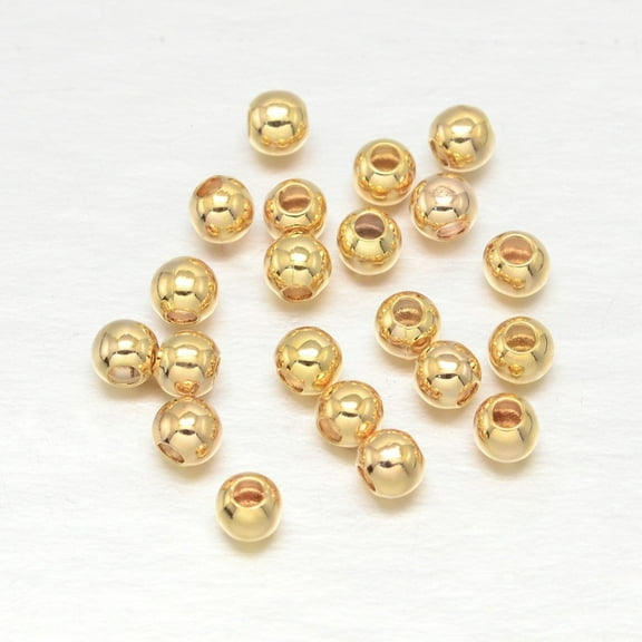 100pc Real 18K Gold Plated Brass Round Spacer Beads Lead Free & Cadmium Free & Nickel Free 2.5mm Hole: 0.5mm