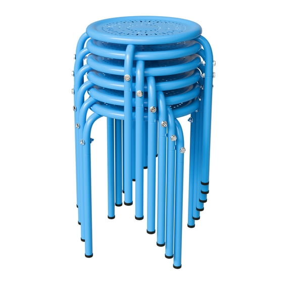 Ktaxon 17.7in Metal Stools, 6-pack Round Ones, Blue with Daisy Mesh Seats, Portable Stacking Chairs for Home Office Outdoors
