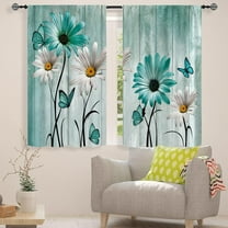 Teal Floral Curtains 42W X 63L Inch 2 Panels Rod Pocket Rustic Farmhouse Flower Turquoise Wooden Retro Country Vintage Daisy Window Drapes Treatment Butterfly Living Room Bedroom Bathroom Curtains