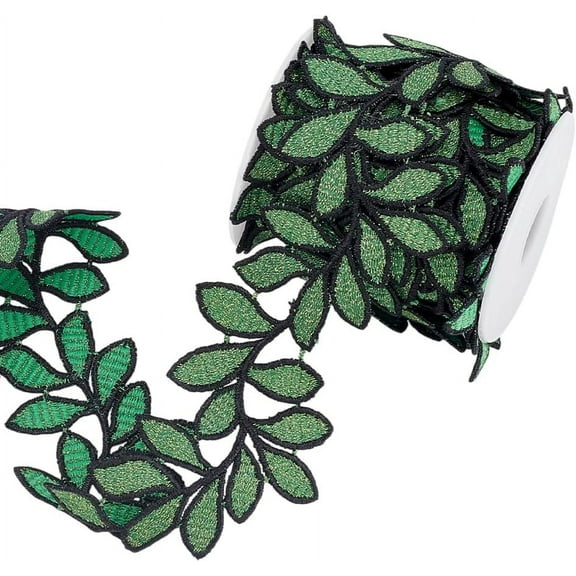 1set 5 Yards Polyester Leaf Lace Ribbon for Garment Accessories Dark Green 2-1/8 inch(55mm)