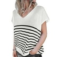 thumbnail image 3 of Gvmfive Women Short Sleeve Tops Summer V Neck Stripe Print Loose Blouse T-shirt, 3 of 4