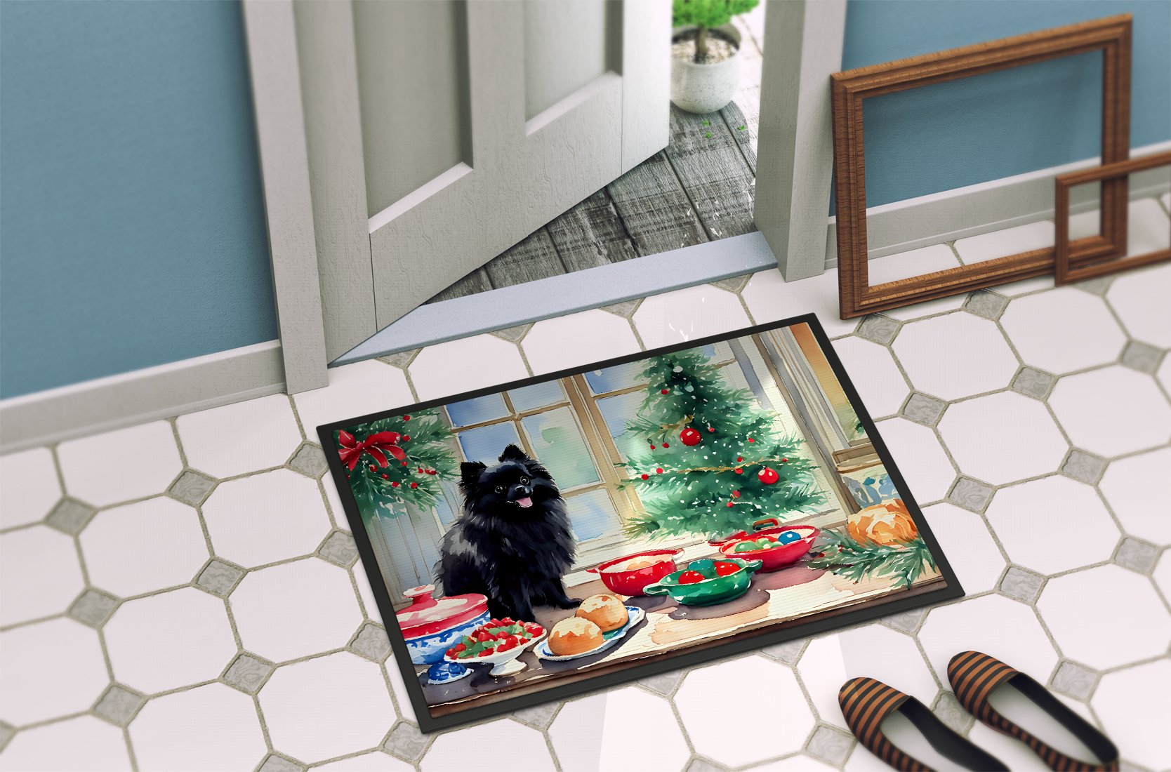 Carolines Treasures DAC3865MAT 18 x 27 in.  Pomeranian Christmas Cookies Doormat