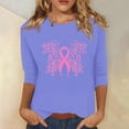 thumbnail image 2 of IROINNID Discount Breast Cancer Pullover for Women Breast Cancer Awareness Loose Printed Loose T-shirt 3/4 Sleeves Blouse Round Neck Tops,Purple, 2 of 5
