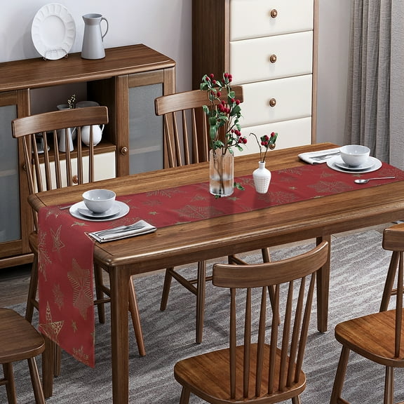 Violet Linen Seasonal Xmas Christmas Holiday Glamours Pattern, Polyester Fabric, Jacquard, Stars-Snowflakes , 13 Inch x 70 Inch, Rectangular, Decorative Table Runner