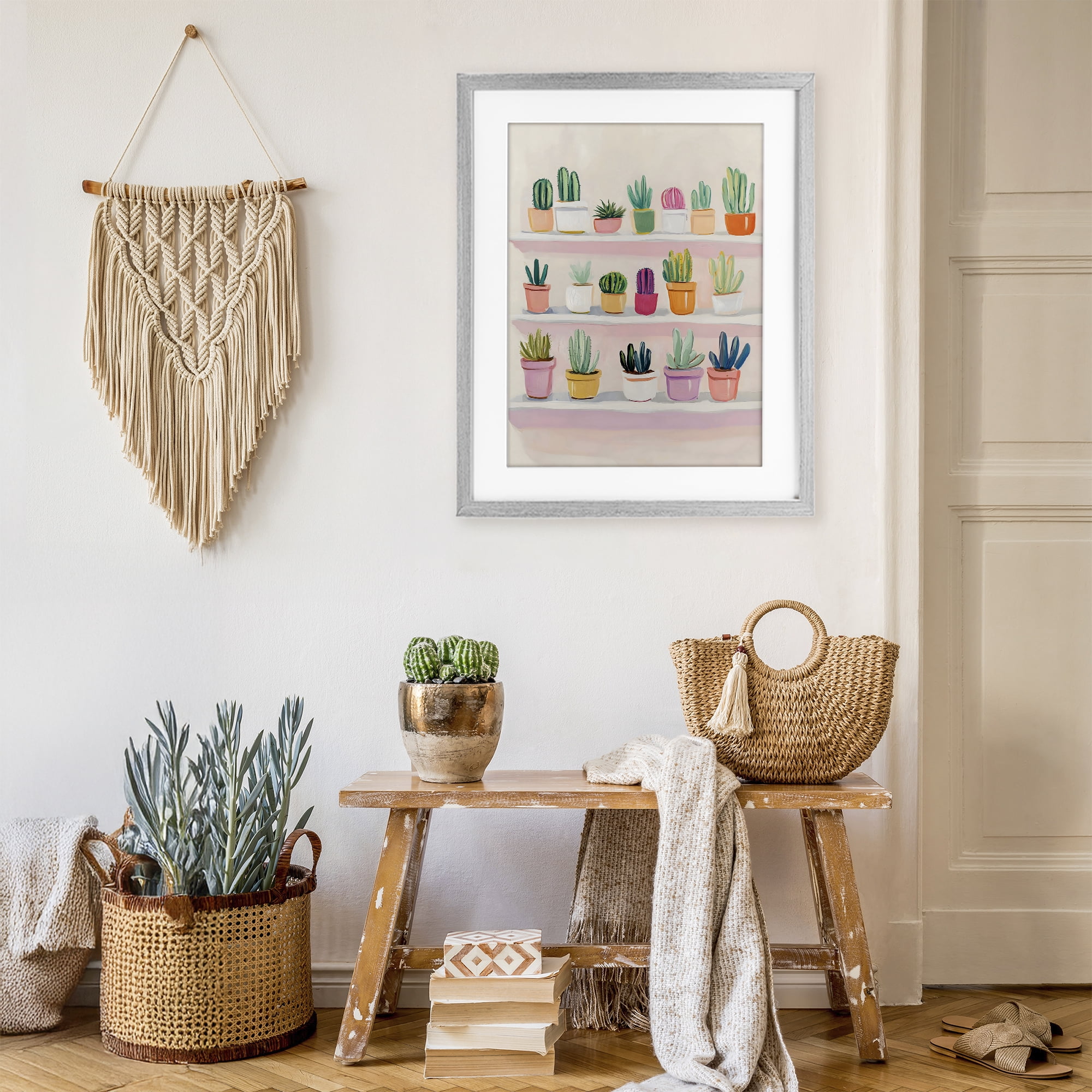 Stupell Industries Cactus Shelf Arrangement Gray Framed Print Under Glass, design by The Prints Vibe