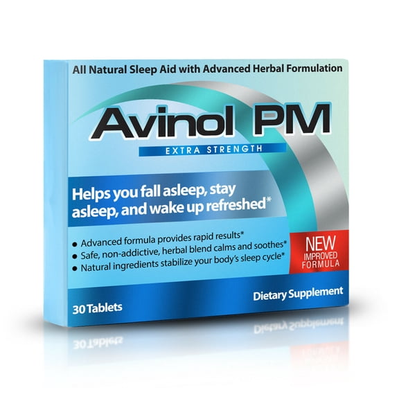Avinol PM Extra Strength All-in-One Natural Sleep Aid Tablet for Deep Restful Sleep (30 Count)