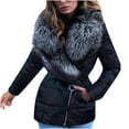 thumbnail image 2 of Tejiojio Coats Clearance Ladies Shiny Big Collar Short Long-sleeved Cotton Down Padded Jacket, 2 of 4