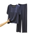 thumbnail image 2 of YHAJDS Pajama Set for Women 2 Piece Short Sleeve Solid Crewneck Top with Built In Bra Lounge Pants, 2 of 3