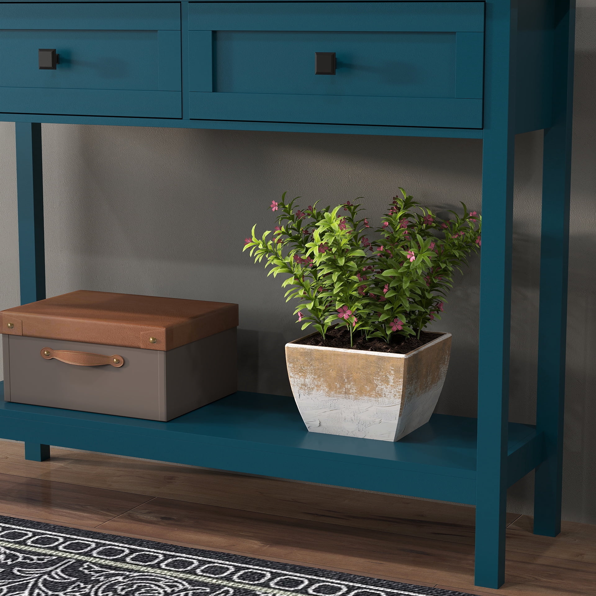 TrumanPick Farmhouse Console Table with 2 Drawer and Bottom Storage Shelf for Entryway, Buffet Sideboard, Rustic Side Table with for Living room, Hallway, Pagoda Blue