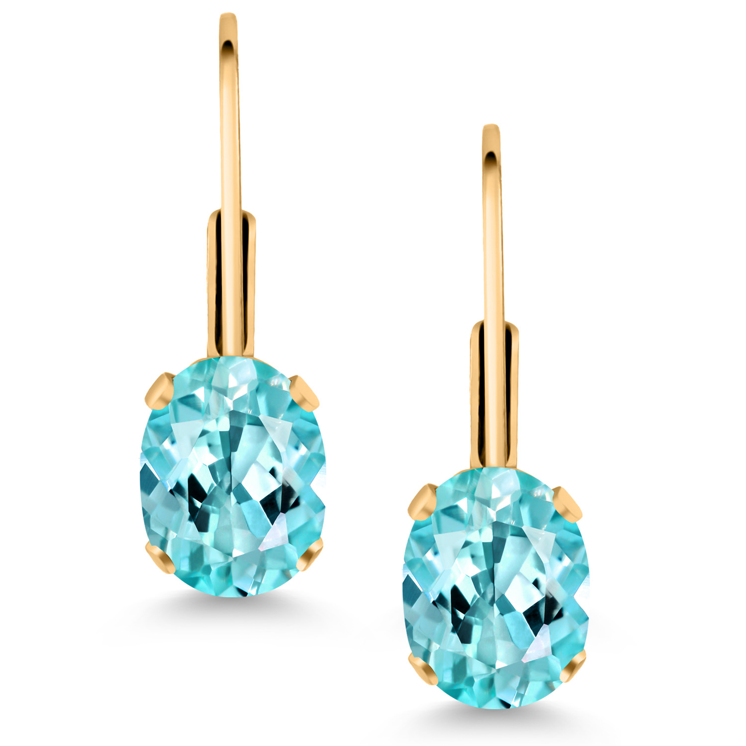 Gem Stone King Blue Apatite Yellow Gold Plated Leverback Earrings for Women (1.64 Cttw, Gemstone Birthstone, Oval 7X5MM)