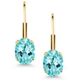 thumbnail image 2 of Gem Stone King Blue Apatite Yellow Gold Plated Leverback Earrings for Women (1.64 Cttw, Gemstone Birthstone, Oval 7X5MM), 2 of 4