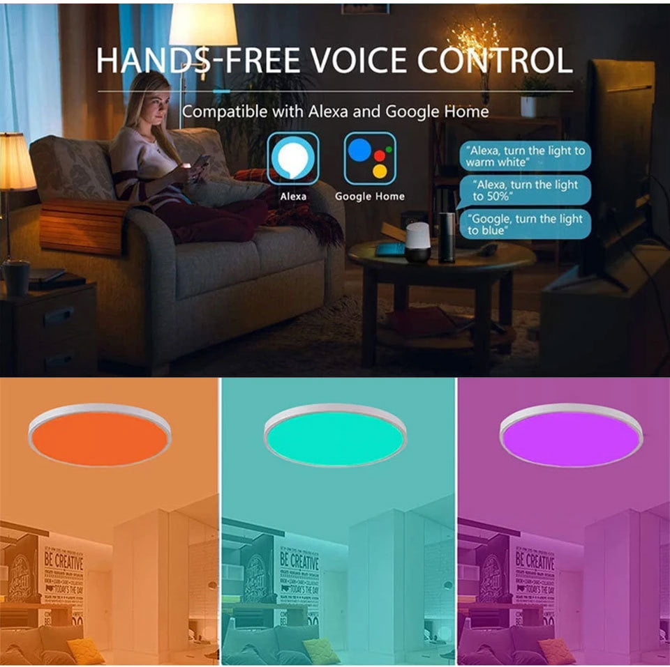 Smart Ceiling Light Flush Mount LED WiFi, Compatible with Alexa Google Home, 3000K-6500K Dimmable Low Profile Ambient Light Fixture for Bedroom Living Room Hallway Kitchen Nursery,12 Inch 30W,RGB