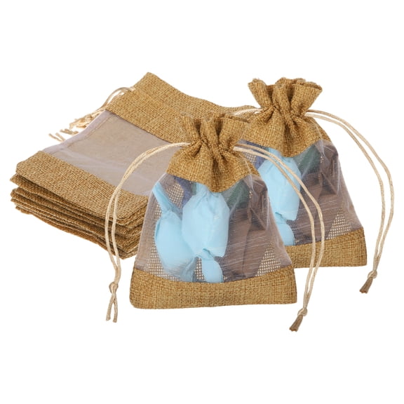 Uxcell Burlap Bags with Drawstring, (5.5 x 4 Inch, Dark Brown) (12 Pcs), Burlap Organza Gift Bags Linen Sheer Mesh Treat Pouch, Suit For- Wedding/Party/Birthday/Favors/Jewelry/Craft/DIY