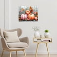 thumbnail image 3 of Fall Thanksgiving Wall Art Decor Pink Orange Pumpkin Maple Leaves Floral on Rural Wood Boards Canvas Wall Art Autumn Thanksgiving Wall Art Framed for Bedroom Living Room Easy to Hang,16x12 Inches, 3 of 5