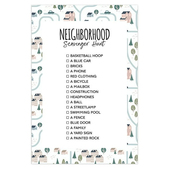 Koyal Wholesale Neighborhood Scavenger Hunt Game Card, 20 Pieces
