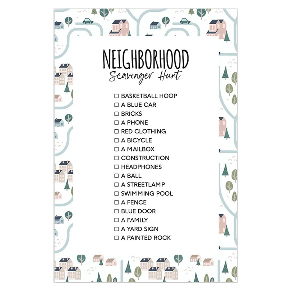 Koyal Wholesale Neighborhood Scavenger Hunt Game Card, 20 Pieces