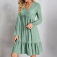 thumbnail image 2 of Yyeselk Womens Long Sleeve Casual Dresses V Neck Loose Solid Color Ruched Comfy Swing Empire Waist Ruffle Hem Flowy Knee Length Dress Mint Green XXL, 2 of 6
