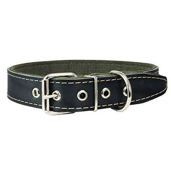 Thick Genuine Leather Dog Collar, Cotton Padded, 1.25" Wide. (Neck Circumf.: 14.5"-17.5", Black)