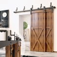 thumbnail image 1 of Homacer Black Rustic Double Track Z-Shape Bypass Sliding Barn Door Hardware Kit, for Two/Double Doors, 8ft Long Flat Track, Classic Design Roller, Heavy Duty, for Interior & Exterior Use, 1 of 6