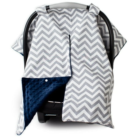 Anchor Baby Car Seat Cover Kids N' Such 2 in 1 Car Seat Canopy Cover with Peekaboo Opening™ - Large Carseat Cover for Infant Carseats - Best for Baby Girls and Boys - Use as a Nursing Cover - Chevron with Navy Dot Minky ()