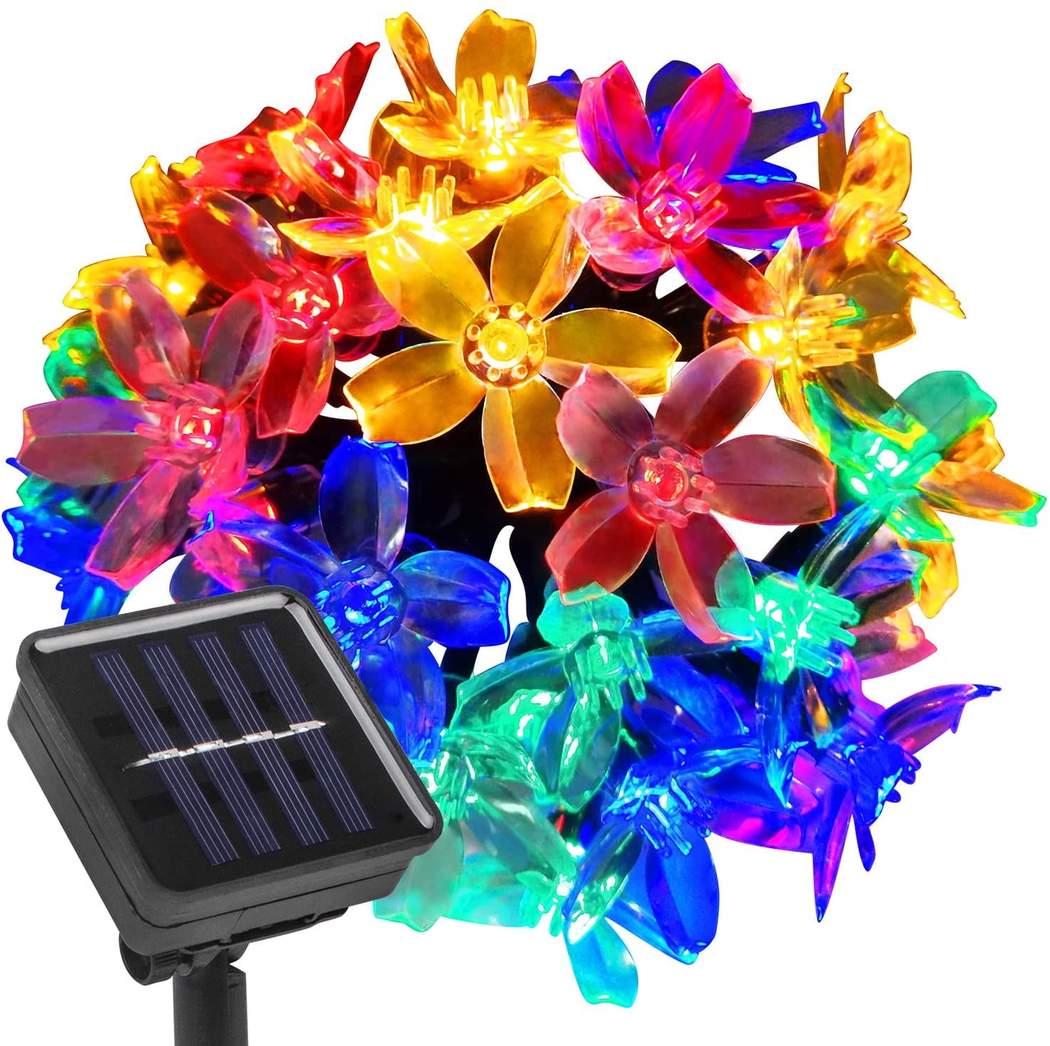 Multi-Color Patio Outdoor Fairy Light with 23ft 30 LEDs Blossom Lighting Decor for Home Garden Solar LED Flower String Light Christmas Party Wedding