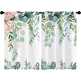 thumbnail image 2 of Pink Green Kitchen Curtains Watercolor Floral Bathroom Curtains Flower Eucalyptus Leaves Botanical Spring Plant Cafe Short Small Patterned Curtain Window Treatment Tiers Drapes 27.5x39, 2 of 5