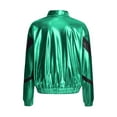 thumbnail image 4 of CHICTRY Kids Girls Metallic Long Sleeve Jacket Zipper Front Coat Stand Collar Glossy Jazz Hip-Hop Dance Tops Green 16, 4 of 7