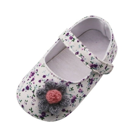 

Relanfenk Baby Sneakers Girls Flowers Printing Applique Prewalker Soft Sole Single Shoes