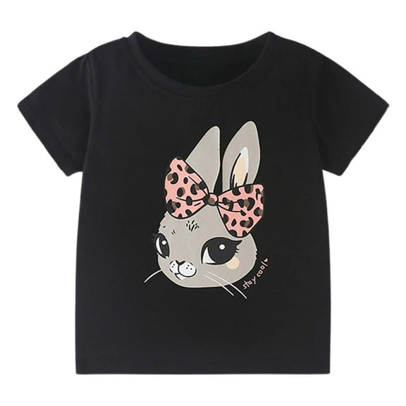Bunny T Shirt For Kids Girls Easter Short Sleeve Summer Round Neck Top For Toddler And Little Girls #Black 6-7 Years