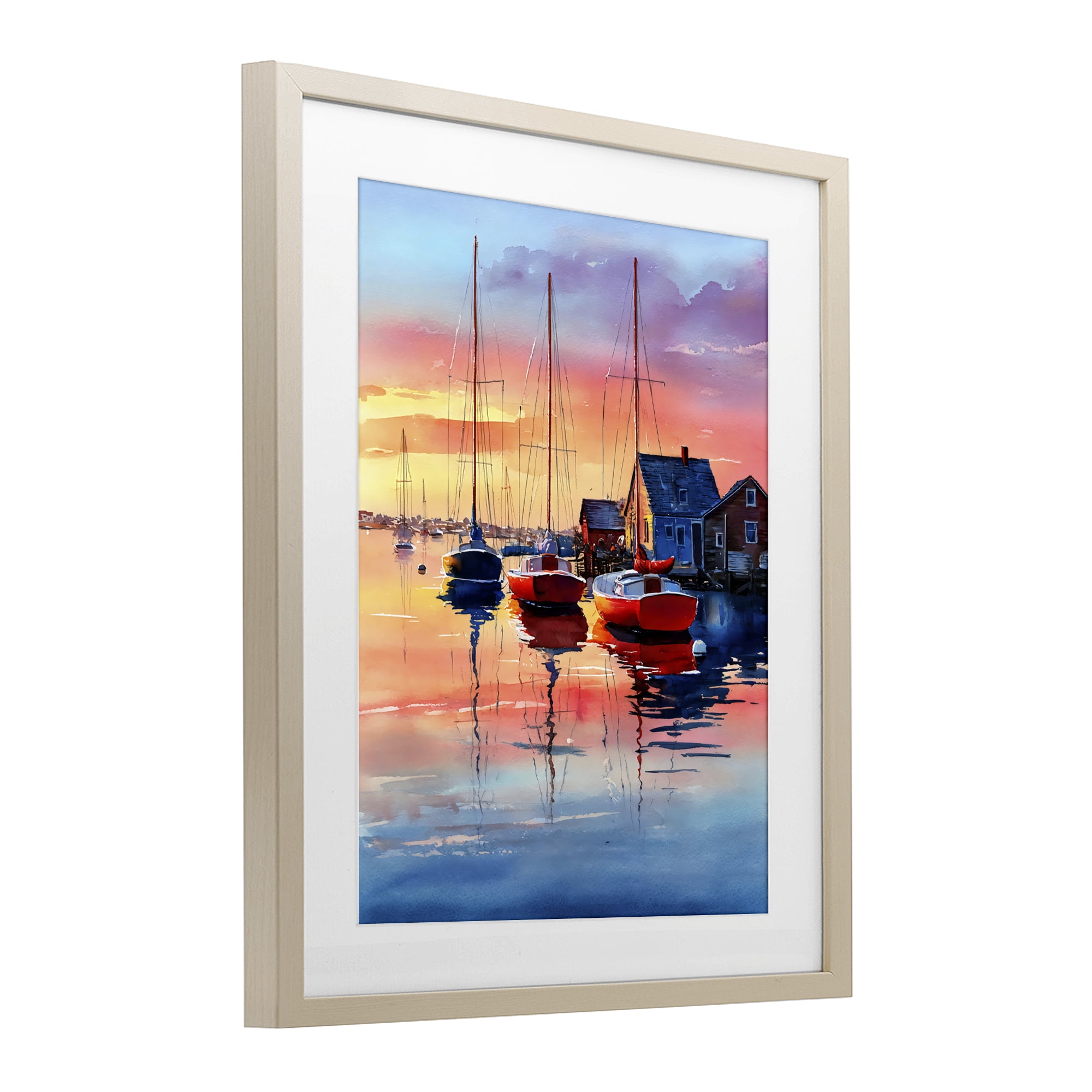 Stupell Industries Vivid Sunset at Docks Birch Framed Print Under Glass, design by Franklyn Gregory