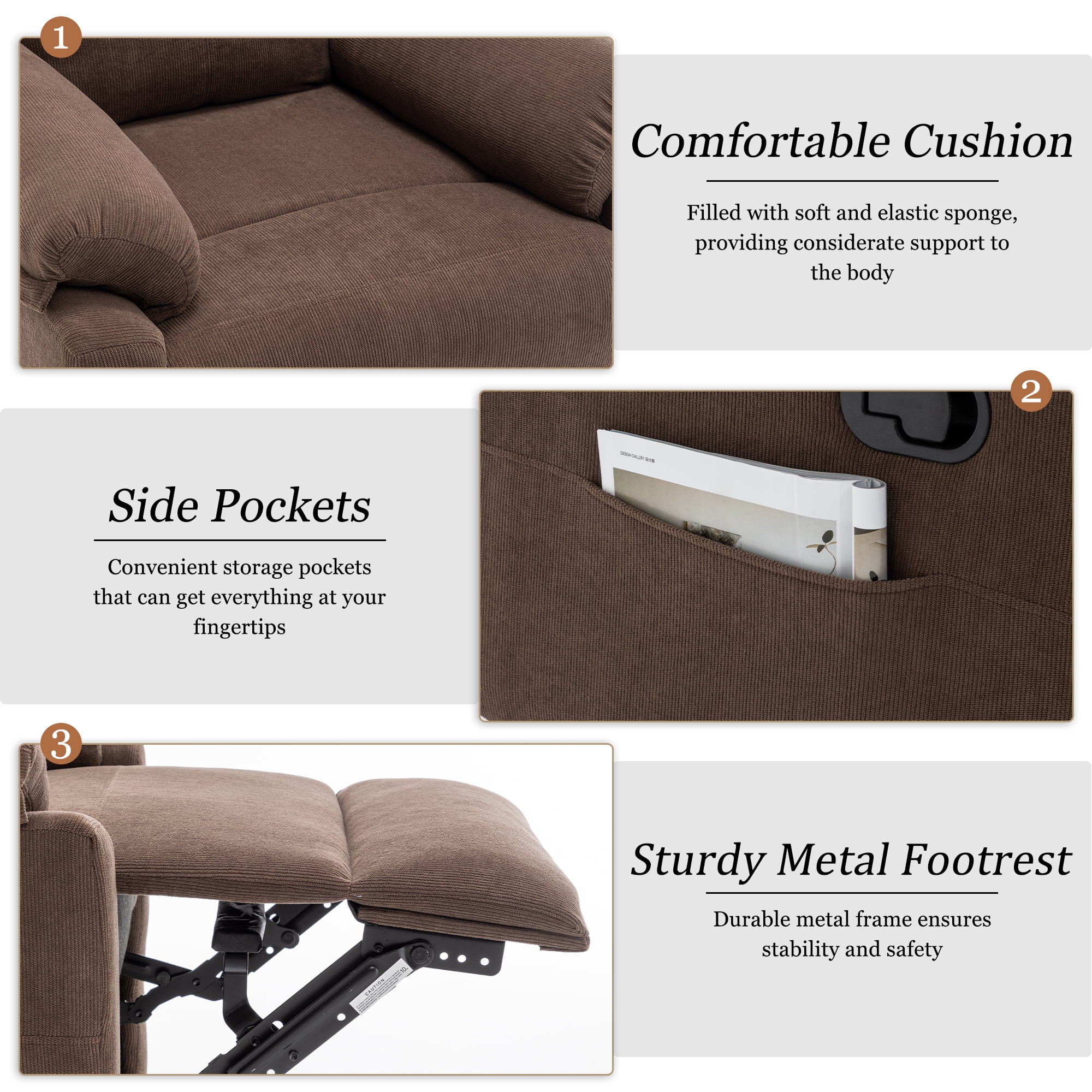 Korser Manual Small Recliner Chair for Small Spaces for Living Room,Corduroy,Brown