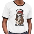 thumbnail image 2 of Merry Slothmas Ringer Tee Shirt Unisex 2X-Large White/Black, 2 of 5