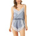 thumbnail image 2 of Popvcly Sleepwear Womens Sexy Lingerie Satin Pajamas Cami Shorts Set Nightwear V Neck Lace Trim Cami Tops Shorts Two Piece PJ Set,Blue XL, 2 of 4