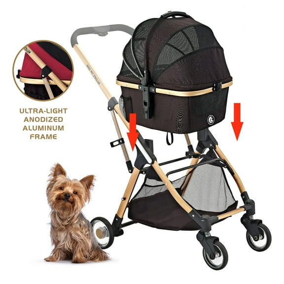 ENZO Pet Stroller Pista Super-Lightweight 3-In-1 Stroller, Travel Carrier, Car Seat For Pets (Black)