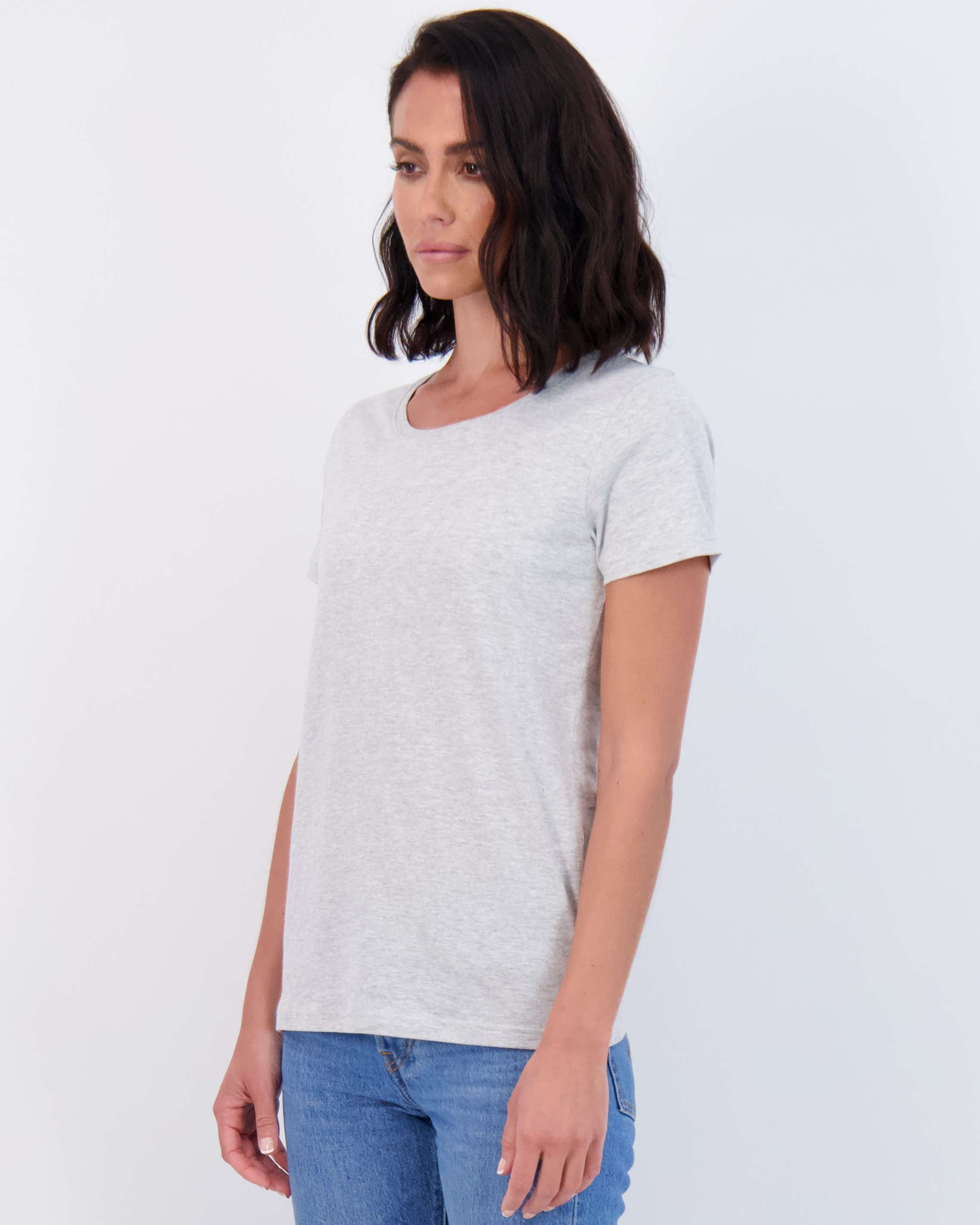 Real Essentials 4 Pack: Women's Classic-Fit Cotton Short-Sleeve Scoop Crew Neck T-Shirt (Available in Plus Size)