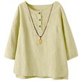 thumbnail image 5 of Diufon Linen Tops for Women 3/4 Sleeve Button Crew Neck Boho Shirts Casual Loose Summer Spring Blouse, 5 of 9