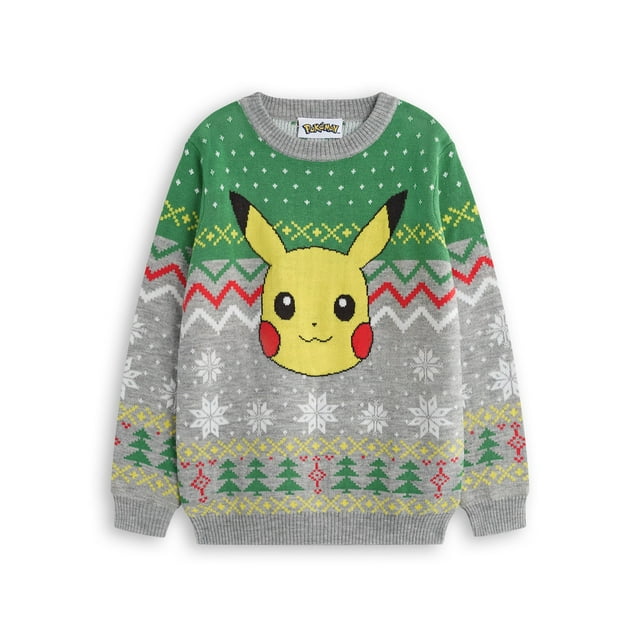 Jersey navideño Pokémon Pikachu para niños, manga larga, gris