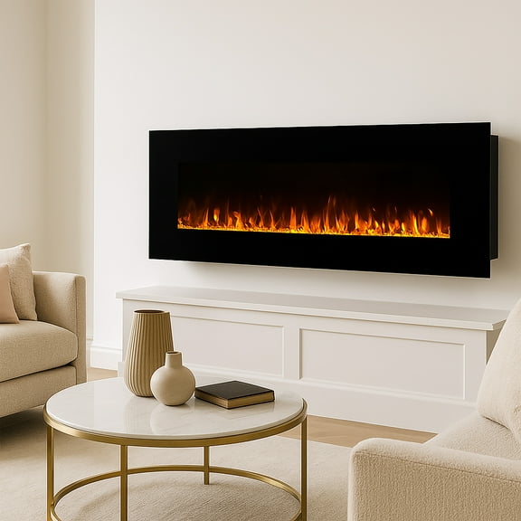 Northwest 54-inch Modern Wall-Mount Electric Fireplace with Remote (Black)