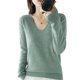 thumbnail image 1 of Suéter para mujer de manga larga con cuello en V de punto Tops de lana regalo para niñas LadiesGreen, 1 of 3