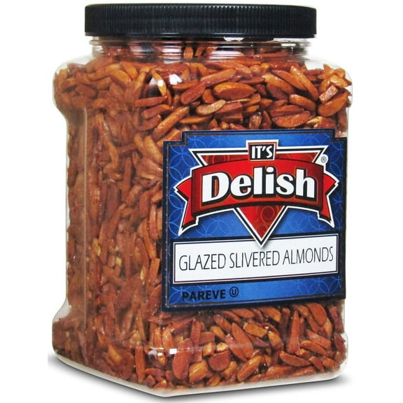 Gourmet Glazed Silvered Almonds by Its Delish, 36 Oz Jumbo Reusable Container Jar Vegan, Kosher, Non-GMO, No Artificial Flavors Healthy Protein-Packed Candied Nuts for Dessert, Ice Cream,...
