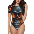 thumbnail image 1 of Balery Flame Metal Skull Body de cuello redondo de manga corta para mujer Tops de manga corta Tops básicos-Large, 1 of 7